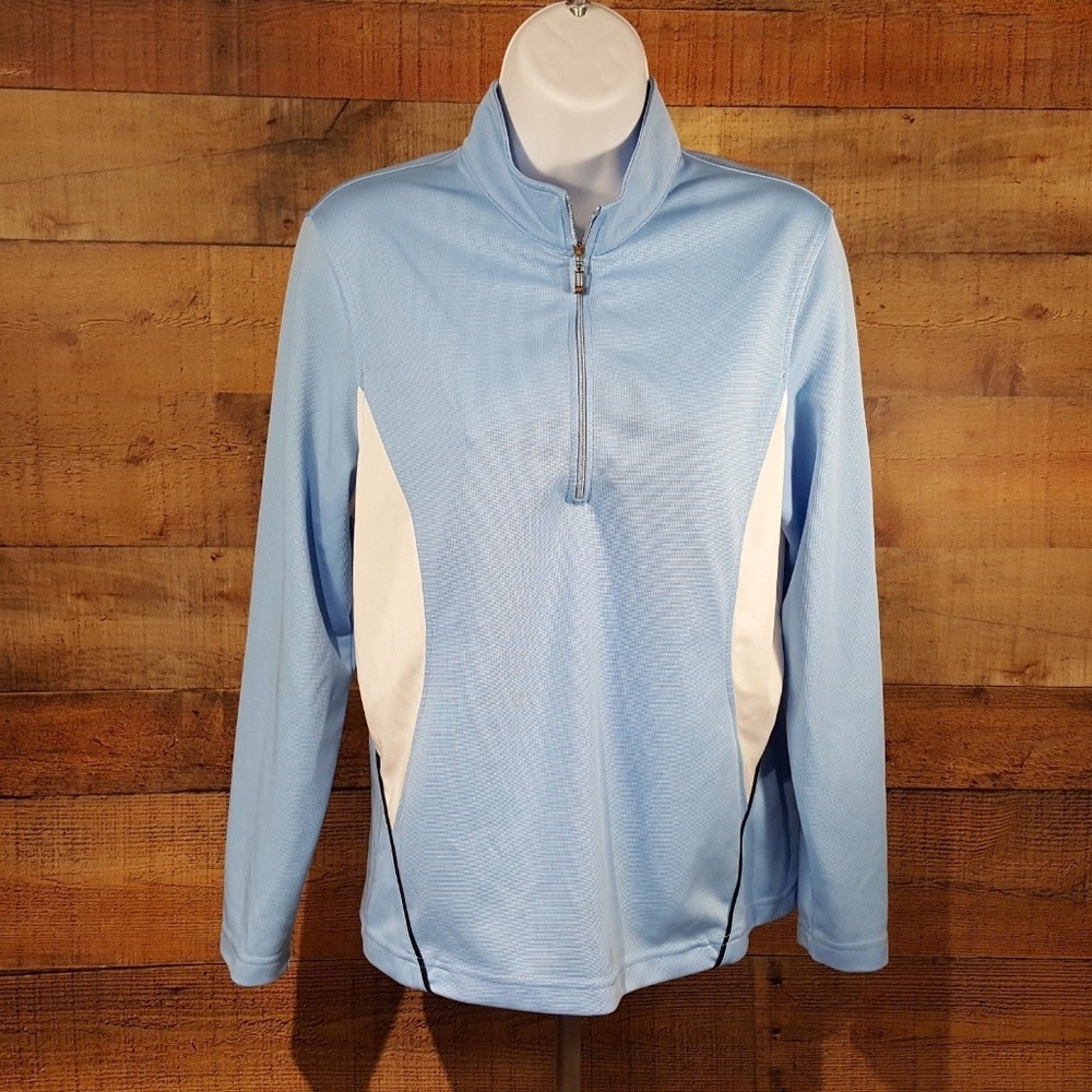 Monterey Club Size Medium Pullover Track Jacket Blue White Long Sleeve